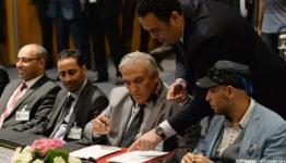 مراسم توقيع الاتفاق بين الأطراف الليبية
