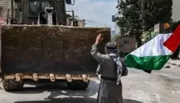 ناشط مسنّ يرفع العلم الفلسطيني