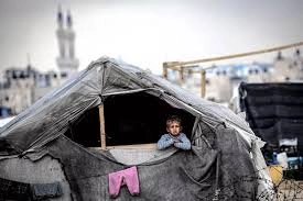 طفل  في خيمة في غزة